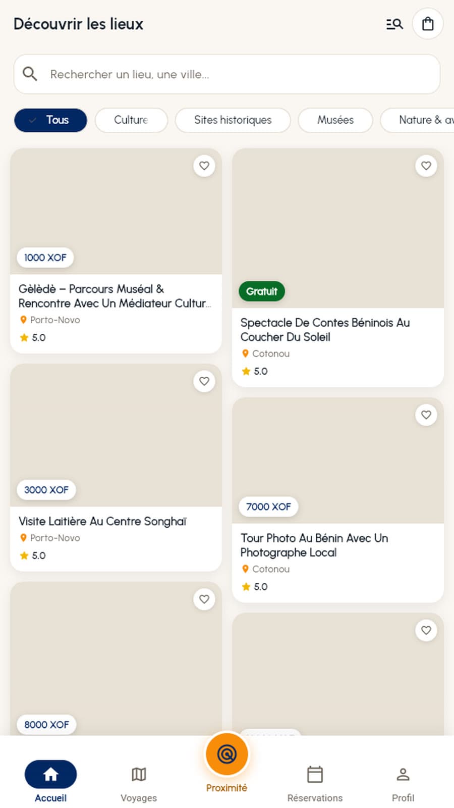 Liste des lieux à visiter